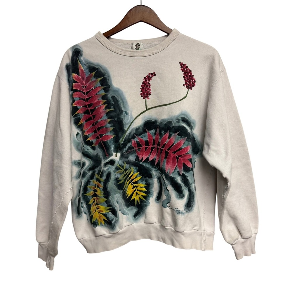 VTG Tiger Brand Hand Painted Sweatshirt Women's L/G Nature Art Indie Sleeze
